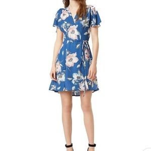 Blue floral, French Connection Faux wrap sundress. Size 8